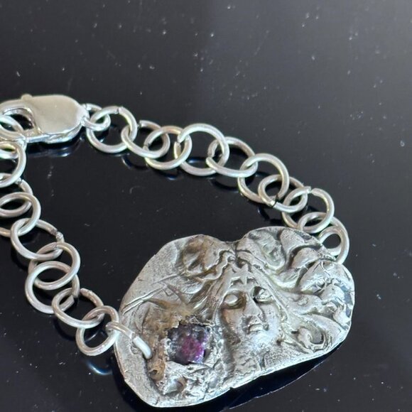 Medusa Sterling Silver Cuff Bracelet 925 Victorian Burma Ruby Genuine Gift .925 - Picture 2 of 8